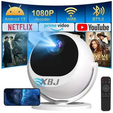 XBJ Projecteur portable intelligent 360° Full HD 1080p et 500 lumens avec correction trapézoïdale automatique 6D et Wi-Fi/Bluetooth/HDMI