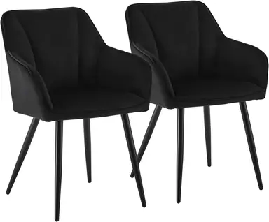 CLIPOP Dining Chairs Set of 2 Grey Velvet Padded Kitchen Tub Chair with Armrest and Metal Legs, Lounge Upholstered Armchair for Living Room Bedroom or Home Office 0322 black 44*50*84 cm