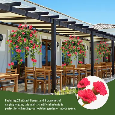 Yuejia 2Pcs 29.5in/75cmArtificial Flowers Faux Outdoor Plants Artificial Petunias For Outdoors Fake Petunias Plants Hanging Flower Patio Decor Outside Basket Realistic Silk Plant