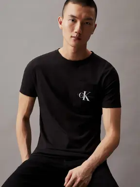 Calvin Klein Core Monologo T-shirt met zak en slim fit, heren, CK black, maat L