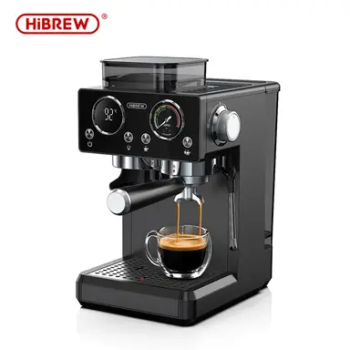 HiBREW H20 All-in-One Coffee Machine with Built-in Grinder, Dual Hot & Cold Extraction, 20-Bar Pressure, 20-Level Grind Adjustment, Steam Wand for Latte, 1.8L Water Tank, Smart Touch Control