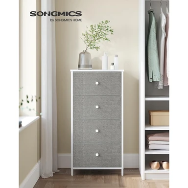 Euziel Kommode mit 4 Stoffschubladen in Taubengrau und Cremeweiß 30D x 45W x 91.7H cm