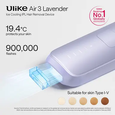 Ulike Air 3 IPL-ontharingsapparaat voor gezicht en lichaam voor thuisgebruik, alternatief voor laserontharing, met saffier-koelsysteem voor pijnloze, langdurige resultaten, lichtpaars