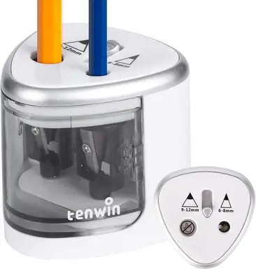 tenwin Elektrischer Doppel-Loch-Stiftspitzer, batteriebetrieben, geeignet für 6–12 mm No. 2- und Buntstifte, Langlebensdauer und schnelles Anspitzen, geeignet für Schule/Klassenzimmer/Büro/Zuhause, silberfarben, Neujahrssale, Top-Geschenkideen
