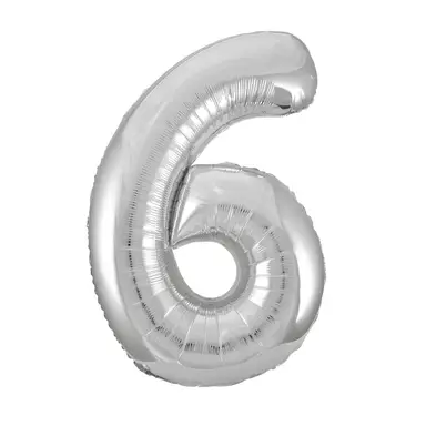 Unique Party Giant Number 6 Balloon, Silver, 86cm