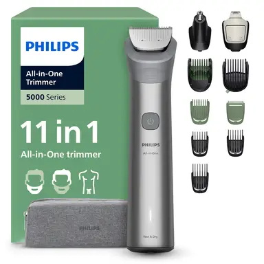 Philips Multigroom 5000 Series All-in-One Trimmer – 11-Piece Grooming Kit, DualCut Technology – MG5941/15