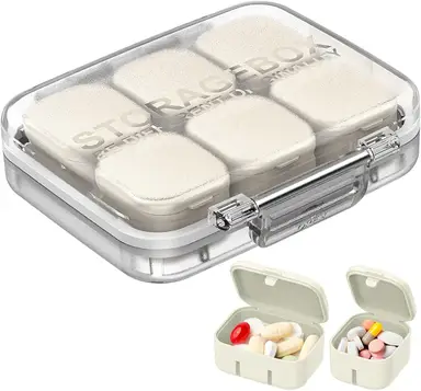 Pill Organizer GAONLY 4/6 Grid Free Assembly Travel Medicine Organizer 10 Day Pill Organizer Portable Pill Box Waterproof Pill Case Daily Medication Carry Case for Vitamins, Fish Oils, Supplements, White