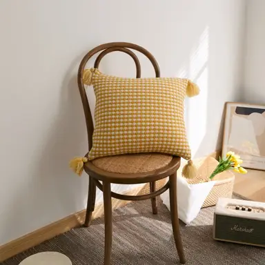 MEROPE, Acrylic Knit/Waffle Cushion Cover, 50x50cm, yellow/white, 1pack