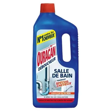 OURAGAN Gel Déboucheur Salle De Bain 15 min Formule Spéciale Cheveux 1L