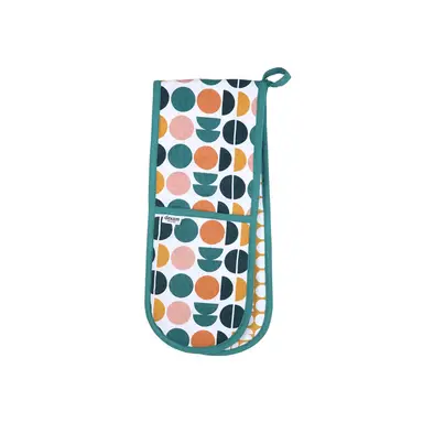 Dexam Double Oven Glove Retro Spot 100% Cotton Cotton Teal/Peach