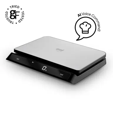 Good Food by Tower Digital Kitchen Scale, Voice Control, USB Rechargeable, Black & Stainless Steel