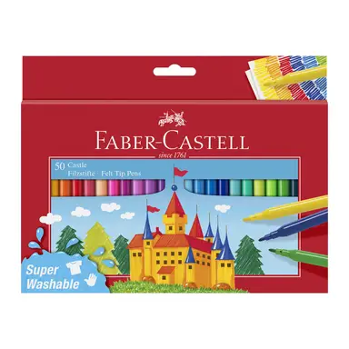 Faber-Castell Fibre-Tip Pen Castle Cardboardbox, Assorted Colours, Pack of 50