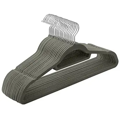 Velvet Hanger, 42.7x22x0.6cm, Silver and Grey, Set of 20