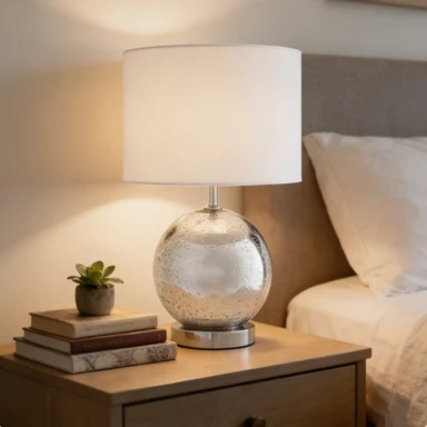 Interiors by Premier Table Lamp Naomi Glass Base Silver/White H:47cm