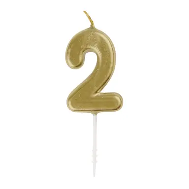 Unique Mini Number 2 Pick Candle, Gold