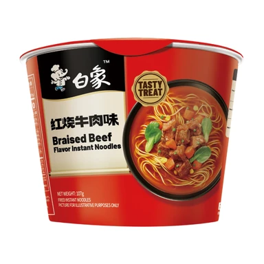 Bai Xiang Flavor Rich Classic Braised Beef Flavor Instant Noodles *12 Buckets (Carton) 107g*12