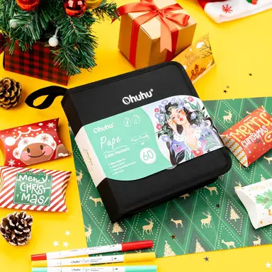 Ohuhu Dual Tip Brush Pens - 60 Colors, Water-Based Coloring Markers for Calligraphy and Journaling