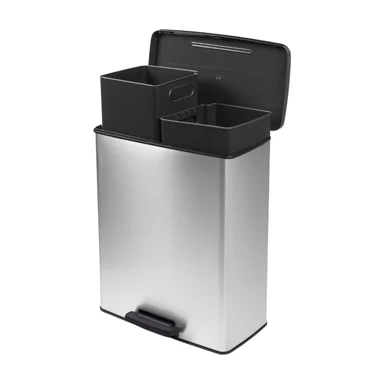 Curver Decobin Duo afvalemmer - 26L+26L - Rechthoekig - Zilver metallic - Premium opbergoplossing, duurzaam kunststof, moderne huisorganisatie