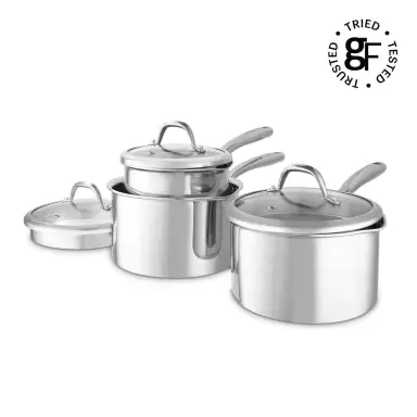 Good Food by Tower Tri-Ply 3 Piece Saucepan Set with Lids, Induction Compatible, Stainless Steel