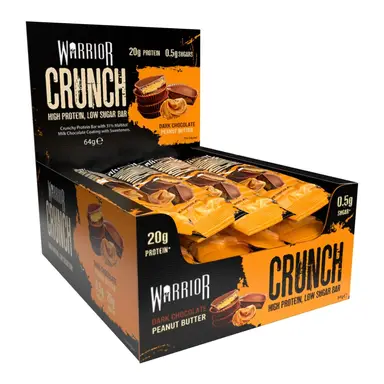 Warrior Crunch High Protein Low Carb Bar, dunkle Schokolade Erdnussbutter, 64 g, Packung mit 12 Stück