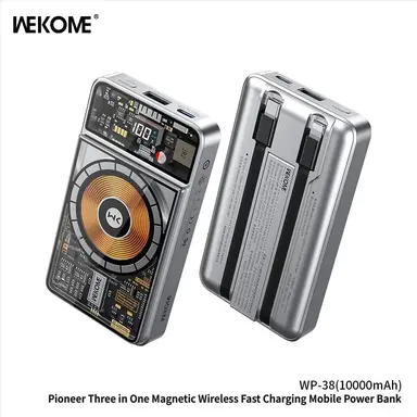WEKOME Pioneer  10,000 mAh Magnetic Three-in-One Mobile Power Bank WP-38 Suitable for Apple, Huawei, Samsung, and Xiaomi Phones