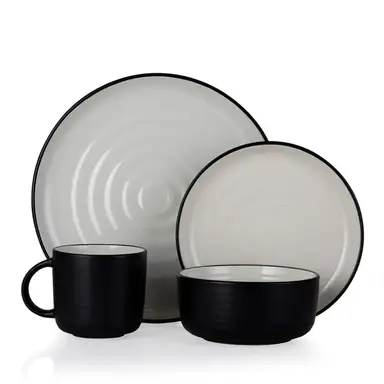 Barbary & Oak by Tower Cascade Dinnerware Set 16PC, Black and Cream Speckled