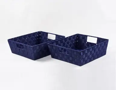 SET OF 2 PP WOVEN STRAP SHELF TOTE-NAVY  15x13x5"H, New Year Sale , Top gift picks