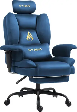 Symino Gaming Bureau Stoel Ergonomische Directeurs Stoel, Faux Suede Sofa-achtige Bureau Stoel met Voetsteun Hoogteverstelbare Bureau Stoel Computer Stoel 130kg, blauw