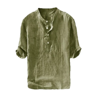 Men's Linen Shirts Casual Cotton 3/4 Sleeve Regular-Fit Henley T-Shirt Summer Lightweight Beach Yoga Tops