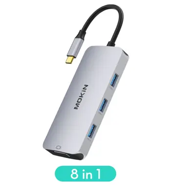 Mokin Adaptateur multiport USB C vers HDMI+VGA+3USB3.0+SD/TF+PD