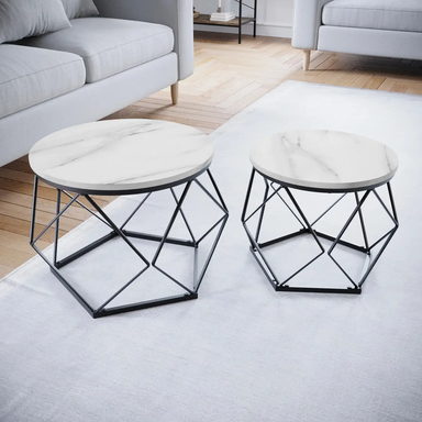 Vida Designs Side Tables Nested Brooklyn Geometric Marble Effect/Black 2pcs