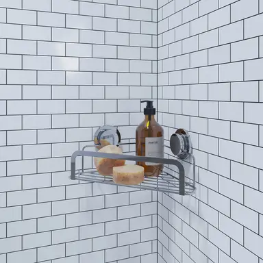 Croydex Stick 'n' Lock Corner Shower Caddy - Chrome