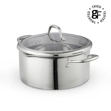Good Food by Tower Tri-Ply 24cm Casserole Dish with Lid, Induction Compatible, Stainless Steel