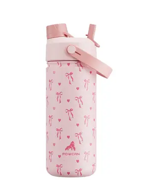 POWCAN by Meoky 18oz Dual-Opening Sports Water Bottle with Handle-Pink Bow, New Year Sale , Top gift picks