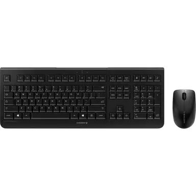 CHERRY DW 3000 Kabelloses Tastatur- und Maus-Set, 2,4 GHz RF, Volle Größe EU-Layout mit Ziffernblock, Tiefprofil-Tasten, Symmetrische Maus, Schwarz