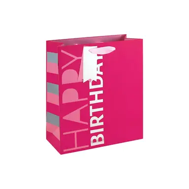 Pink Happy Birthday Gift Bag Medium 21.5 (W) x 25.3 (L) x 10.2cm (D)