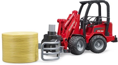 bruder 02192 - Schäffer Hoflader 2630 mit Frontschaufel, Ballengreifzange & Rundballen - 1:16 Fahrzeuge, Landwirtschaft, Bauernhof, Radlader, Ernte, Baumaschine, Stroh, Heu