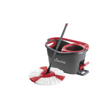 Vileda Easy Wring & Clean Turbo dweil met pedaalemmer, telescopische steel 85-130 cm, dweil met centrifugepers, microvezelborstels 2-in-1, grijs, duurzaam reinigingssysteem, Vileda love it clean
