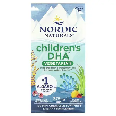 Nordic Naturals DHA Omega-3 Brain Support for Children Vegetarian 375mg Berry Lemonade Chewables Flavour - 120 Chewables