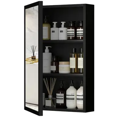 kleankin Bathroom Cabinet with Mirror, Wall Mounted Bathroom Mirror Cabinet with Storage Shelves, 40 x 12 x 60 cm, Black