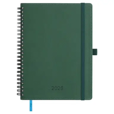 IN-LUXPRO Diary 2026 Spiral Planner A5 (21.9x16.4cm) Week to View, 12 Months Weekly & Monthly Plan with Month Tabs & Pocket & Expenses/Note Pages 100GSM Paper PU Leather Softcover Green