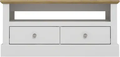 Galano Surrey 2 Drawer Coffee Table – Minimalist Rectangular Living Room Table with Storage Cabinet – Engineered Wood Construction – White/Oak