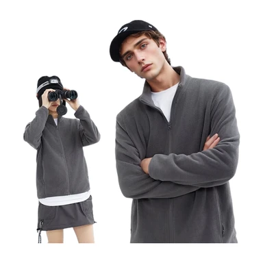 ochama [Anti-Static] Fleece Cardigan Polar Fleece Jacket Outdoor Men and Women Same Style Dark Gray 2XL