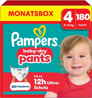 Pampers Baby Dry Pants Größe 4 Maxi 9-15kg Monatsbox 180 Stück