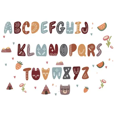 Multi-colored cartoon letter wall stickers, peelable and removable decorative wall stickers, suitable for decorating living rooms, nurseries, and children's rooms,brown