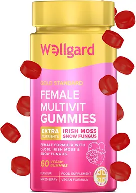 Wellgard Female Multivitamin Vegan Daily Wellness Support Gummies Mixed Berry Flavour - 60 Gummies