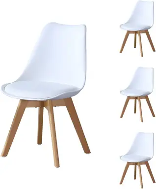 CLIPOP White Dining Chairs Set of 4 Upholstered Kitchen Chair with Wooden Legs and Soft PU Seat, Retro Lounge Corner Chair for Office Lounge Kitchen Furniture 040WH-D White 54*48*83 cm