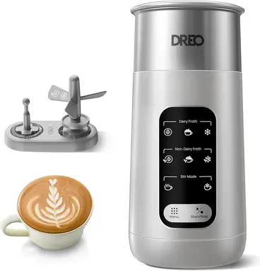 DREO Mousseur à lait électrique 8-en-1 avec LED pour latte art chaud et froid, anti-brûlure et facile à nettoyer - 270 ml