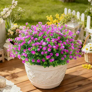 8Pcs 13.8in/35cm
Artificial Fake Flowers No Fade Boxwood Faux Plastic Plants for Garden Patio Porch Window Box Home Wedding Farmhouse Décor(fuchsia)