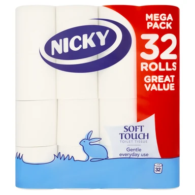 Nicky Soft Touch Toilet Tissue 2 Ply 32 Rolls Mega Pack